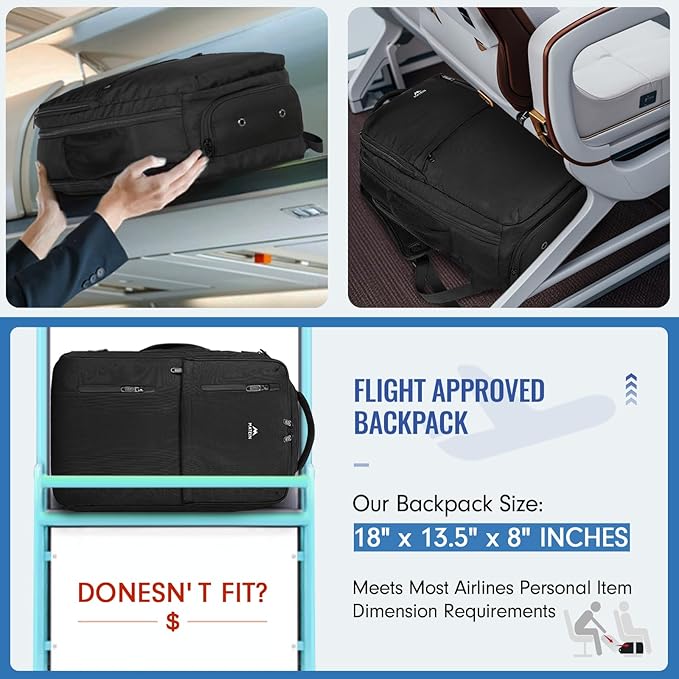 MATEIN Carry on Backpack, 40L Flight Approved Large Travel Laptop Backpack, 17 Inch Water Resistant Luggage Computer Daypack College Weekender Overnight Bag for Men & Women, Black