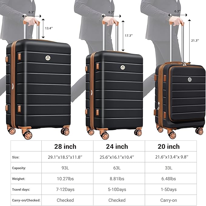 Classic Light Weight Hardside Expandable Spinner Wheels Luggage Suitcase W/TSA Lock,3 Piece Set,Black Brown