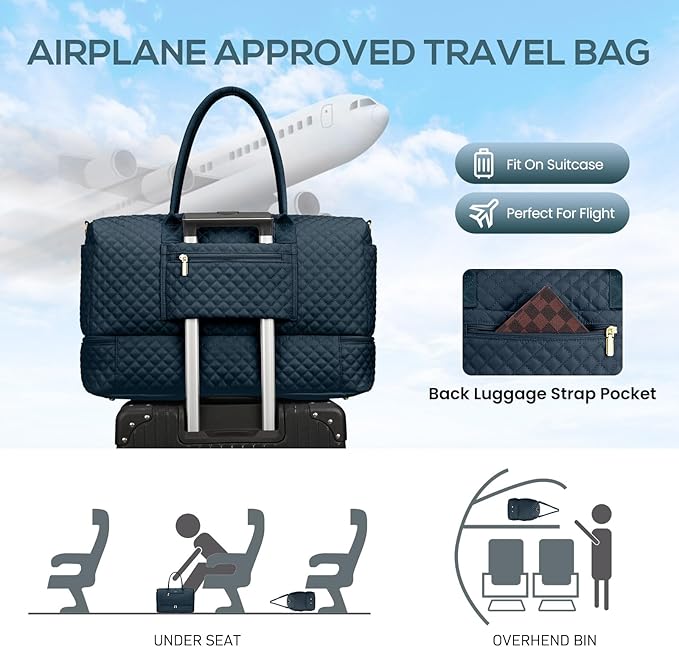 Travel Weekender Bags for Women - Duffle Bag Women with Shoe Compartment Carry On Overnight Bag with Toiletry Bag Duffel Bags with Wet Pocket for Gym Hospital Bags for Labor and Delivery Peacock Blue