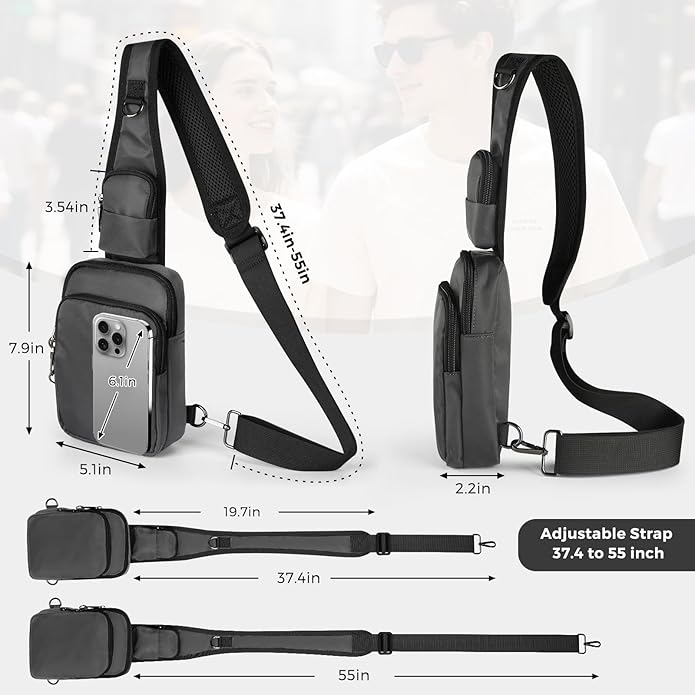 VADOO Sling Bag, Crossbody Bag with Zipper Lock, RFID Blocking & Water Resistant for Men and Women