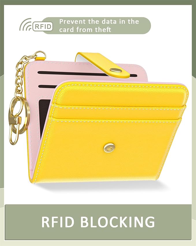 Aiawoxc Womens Wallet, RFID Small Wallets for Women, Slim Compact Credit Card Holder, Cute Leather Bifold Ladies Purse with Zipper Coin Pocket and ID Window, Yellow