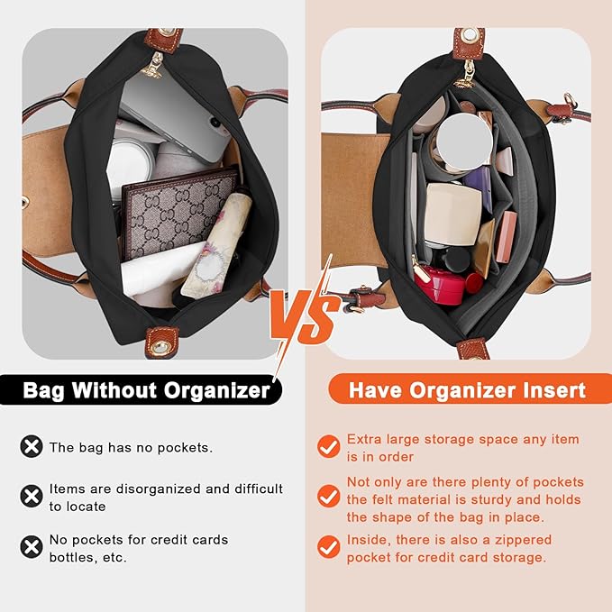 LOUKAYCCI Felt Organizer Compatible with longchamp le pliage L Handbag Insert (Large,Gary)