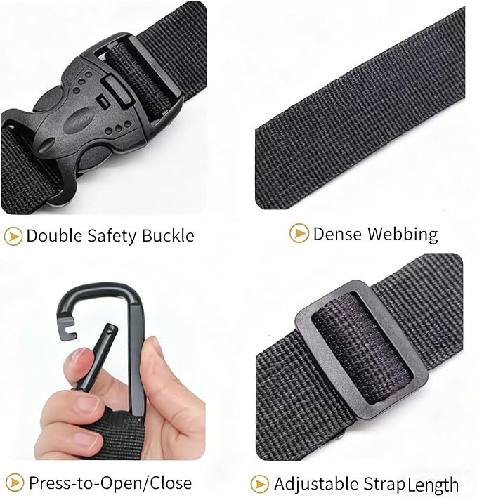 2 Pack Add a Bag Luggage Straps - Adjustable Suitcase Belts Travel Accessories - Jacket Gripper Arm Saver Easy to Carry Your Extra Bags (Black,Four Hooks)