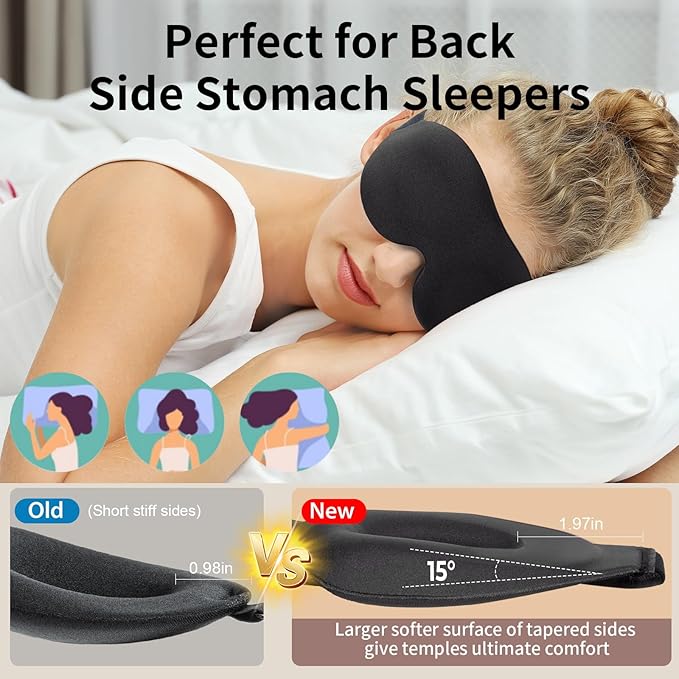 NEWVANGA Sleep Mask for Back and Side Sleeper, Block Out Light, Luxury Sleeping Eye Mask of 3D Night Blindfold, Zero Pressure Breathable Travel Eye Cover Grey