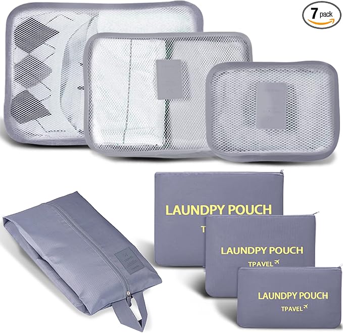 INVODA 7 Set Packing Cubes for Suitcases Travel Essentials for Carry on Luggage Organizer Bags Set for Travel Accessories Luggage Cubes (Grey)