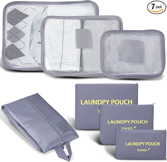 INVODA 7 Set Packing Cubes for Suitcases Travel Essentials for Carry on Luggage Organizer Bags Set for Travel Accessories Luggage Cubes (Grey)