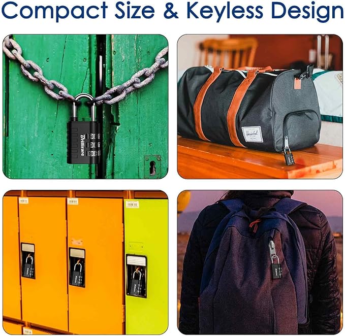 8 Pack Combination Lock, 3-Digit Waterproof Keyless Padlock, Zinc Alloy Outdoor Resettable Travel Luggage Locks for Backpack, Gym Locker, Hasp, Fence, Gate, Case, Toolbox-Black