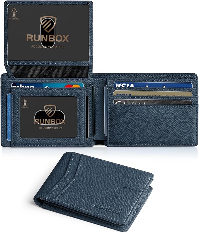 RUNBOX Wallet for Men Slim Rfid Leather 2 ID Window With Gift Box | Slim, Rfid, 2 ID Window, With Gift Box, Slim, Rfid