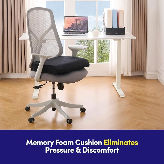 Extra Large Seat Cushion for Office Chair ✅- Ergonomic Pillow for Desk Chair, Wheelchair, Airplane, Stadium, Car Seat, Gamers ✅– Non-Slip Support Pad for Work, Automotive & Mobility, 19" x 17" x 3"