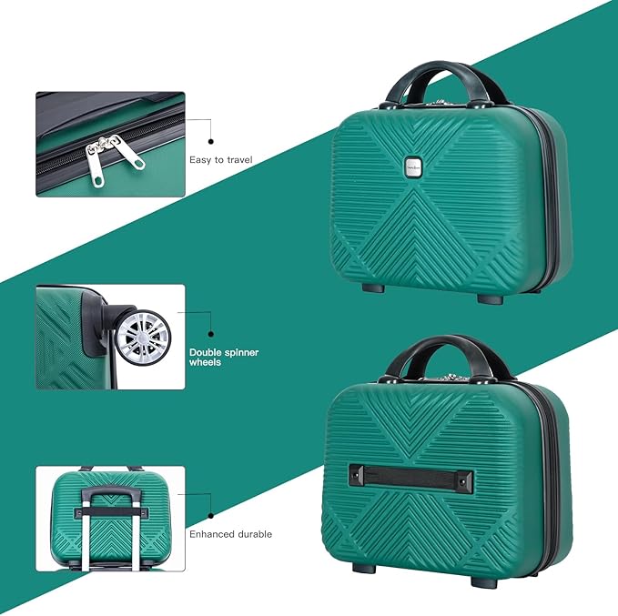 Tripcomp 2 Piece Carry on Luggage Set, Airline Approved 20 Inch Luggage with Cosmetic Case HardShell Suitcase with Spinner Wheels, Lightweight Durable Hardside Suitcases Set, Dark Green