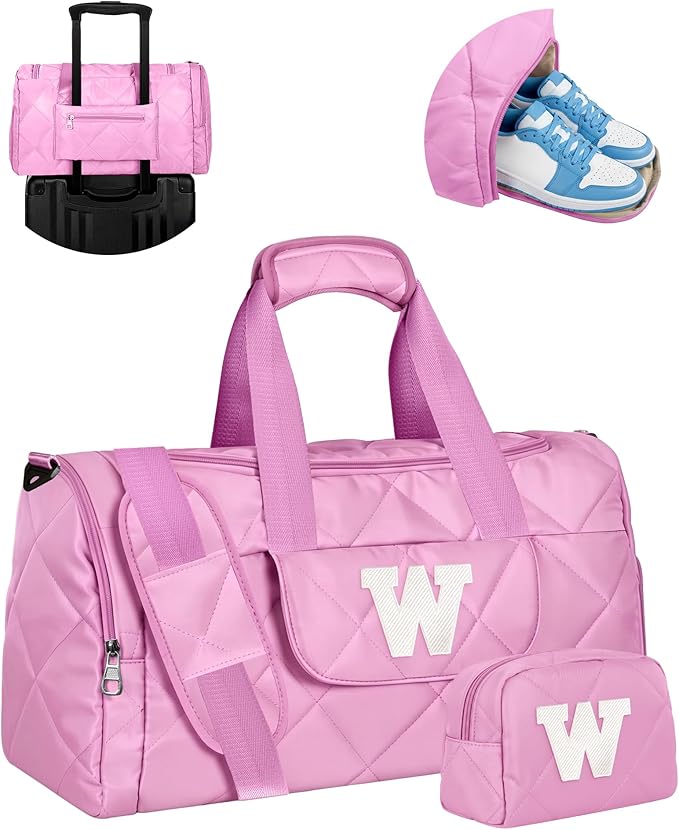 Girls Overnight Bag with Toiletry Bag, Dance Bag with Letter, Gifts for Girls, Personalized Gift for Daughter, Granddaughter, Niece, Girl Trip Favors, Birthday Christmas Easter Gift Idea