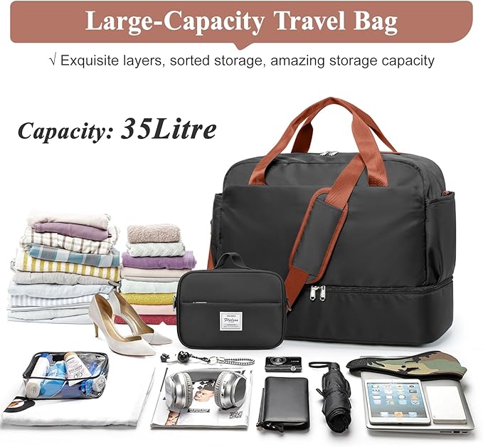 Travel Duffel Bags for Women, Carry-on Overnight Weekender Bag with Wet Pocket & Toiletry Bag, For Spirit Airlines 18x14x8 Personal Item Bag