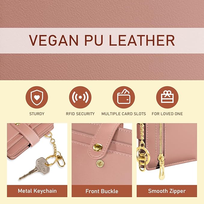 Jogjam Coral Pink Rfid Ladies Wallet, Small Slim Thin Compact Credit Card Women Wallet, PU Leather Bifold Cash Zipper Coin Pocket ID Window for Female