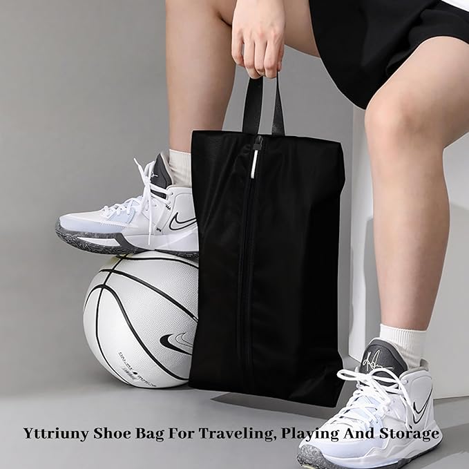 Shoe Bag Odor-Absorbing Water-Resistant, Travel Friendly Golf Shoe Bag with Zipper for Sports Ideal for Gym,Spikes,Golf,Tennis,Baseball(Black, 1-Pack)
