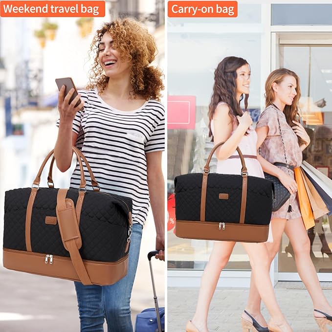 Weekender Bag, Large Travel Duffel Bag for Women, Carry on Overnight Bag with Shoe Compartment and Toiletry Bags