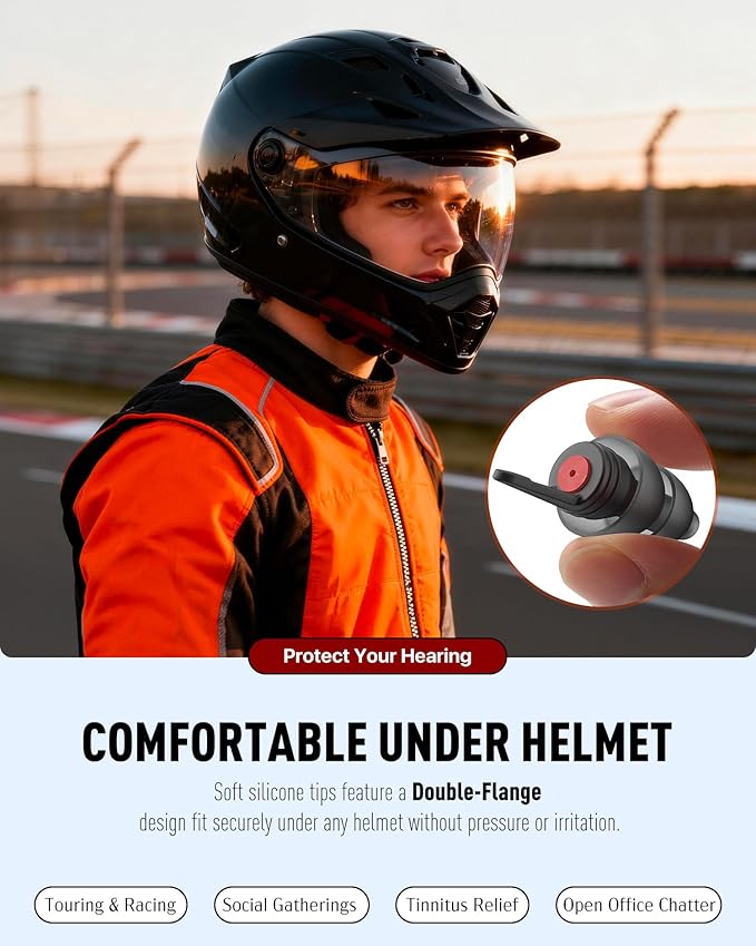 Motorcycle Ear Plugs for Wind Noise Reduction - 2 Pairs - 25dB - Motorcycle Accessories - Reusable Moto Earplugs, Soft Comfortable Hearing Protection for Motorbike, Touring, Racing, Riding