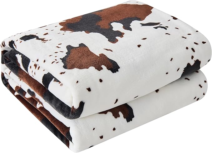 Bnuitland Cow Printed Fleece Flannel Throw Blanket, 300 GSM Double Sided Fuzzy Fluffy Blanket for Bed Sofa Couch Travel, Super Soft Lightweight for Adults and Kids, 90×90 inch
