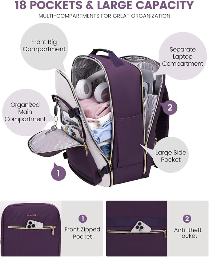 LOVEVOOK 50L Travel Backpack for Women & Men, Airline Approved Carry On Luggage with 3 Packing Cubes, TSA Overnight Bags, Waterproof Personal Item Bag, Weekender Essentials Backpacks fits 17" Laptop