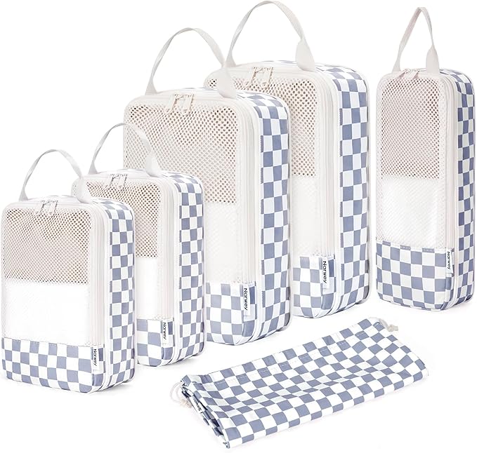 Narwey 6 Set/5 Set Compression Packing Cubes for Travel Kids Women Carry on, Packing Organizers Bag for Backpack Luggage Suitcase Duffle Bags