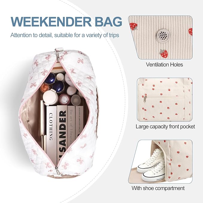 Gym Bag for Women, Cute Duffle Bag, Quilted Duffle Bag for Travel, Floral Duffle Bags, Weekend Bag with Zipper Pocket Dance Bag Organizer