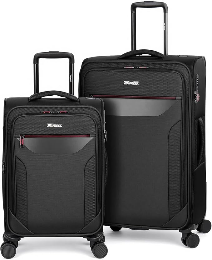 2PCS Set（22in/28in）Softside Luggage Sets w/TSA LOCK,Expandable 20% Luggage w/Spinner Wheels,Upright Spinner Softshell,Lightweight Durable Rolling Travel Luggage Set for Men/Women（Black,22in/28in）