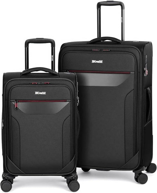2PCS Set（22in/28in）Softside Luggage Sets w/TSA LOCK,Expandable 20% Luggage w/Spinner Wheels,Upright Spinner Softshell,Lightweight Durable Rolling Travel Luggage Set for Men/Women（Black,22in/28in）