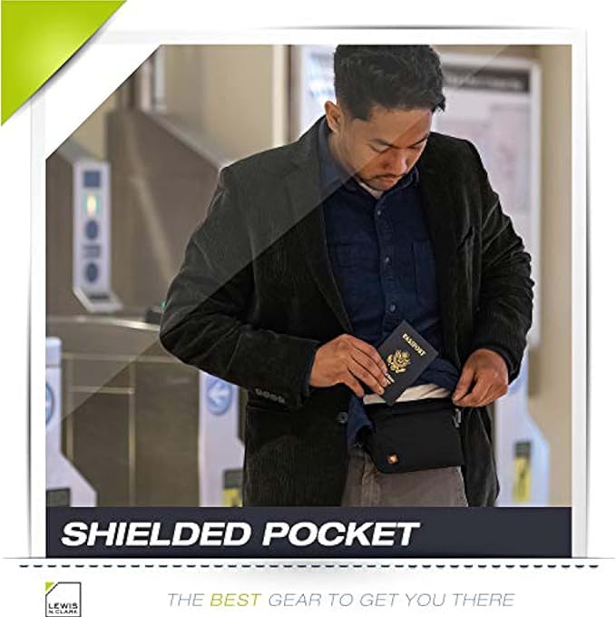 Lewis N. Clark Travel Money Belt Pouch, Slim RFID Blocking Anti Theft Waist Stash Pouches for Cash, Cards and Passport Holder