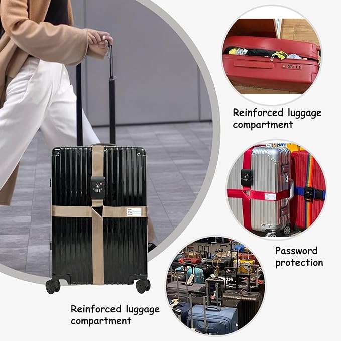 Luggage Straps TAS,Travel Strap with Name tag,Easy to Identify,Luggage Straps TSA Approved with Lock,Combination Luggage Lock with Adjustable Length,Compatible with 20-34 inch Luggage(Khaki 1 Pack)