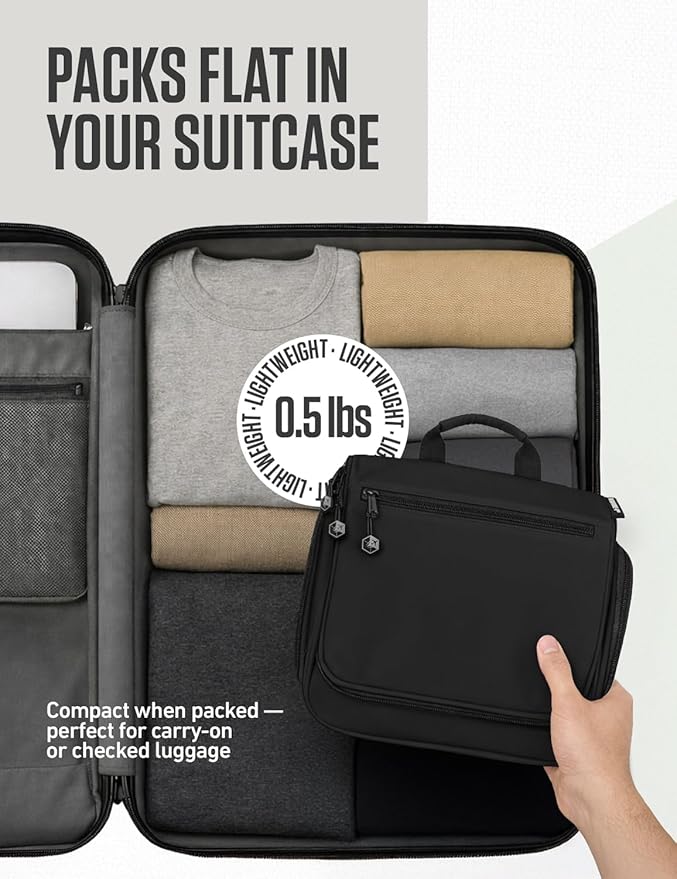 VENTURE 4TH Hanging Travel Toiletry Bag for Women & Men – Large Toiletry Organizer with 18 Compartments, Removable TSA Pouch, Travel Wash Bag for Toiletries, Makeup & Shaving Kit (Black)
