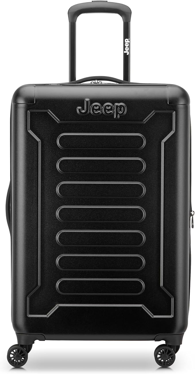 Jeep JH004C Hardside Expandable Luggage with Spinner Wheels, Black, Checked-Medium 24 Inch