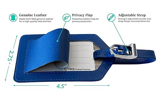 Cobalt Blue Genuine Top Grain Leather Luggage Tag