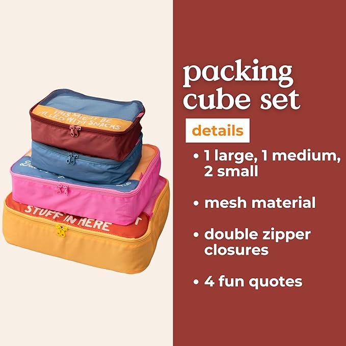 ban.do Getaway Polyester and Mesh Packing Cube Set, Includes 4 Foldable Luggage Organizers in Various Sizes (Really Important Stuff)