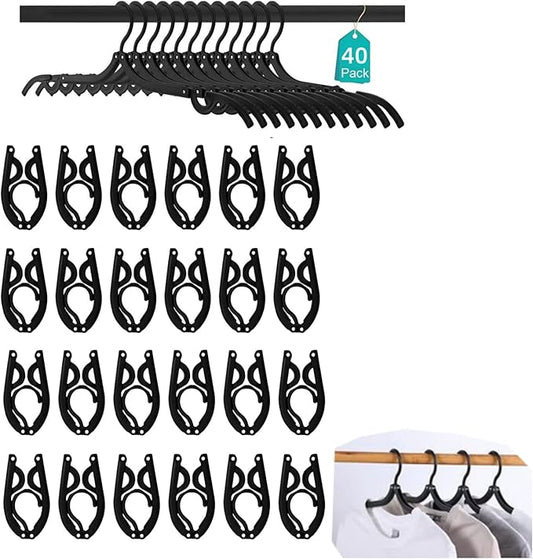 40Pcs FoldableTravel Hangers Space Saving Portable Folding Coat Hangers Travel Accessories Essentials for Traveling Camping Flying RV Cruises Suitcase Clothes Drying Rack Black40