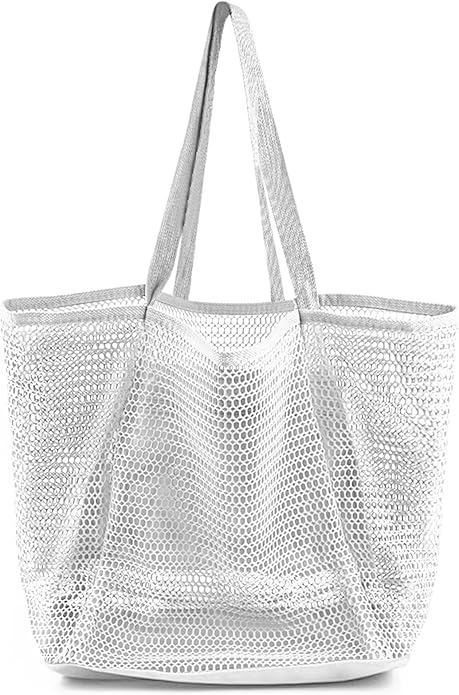 Beach Bags for Women, Summer Travel Mesh Tote Bag with Large Inner Pocket, Sandproof Woven Shoulder Handbag