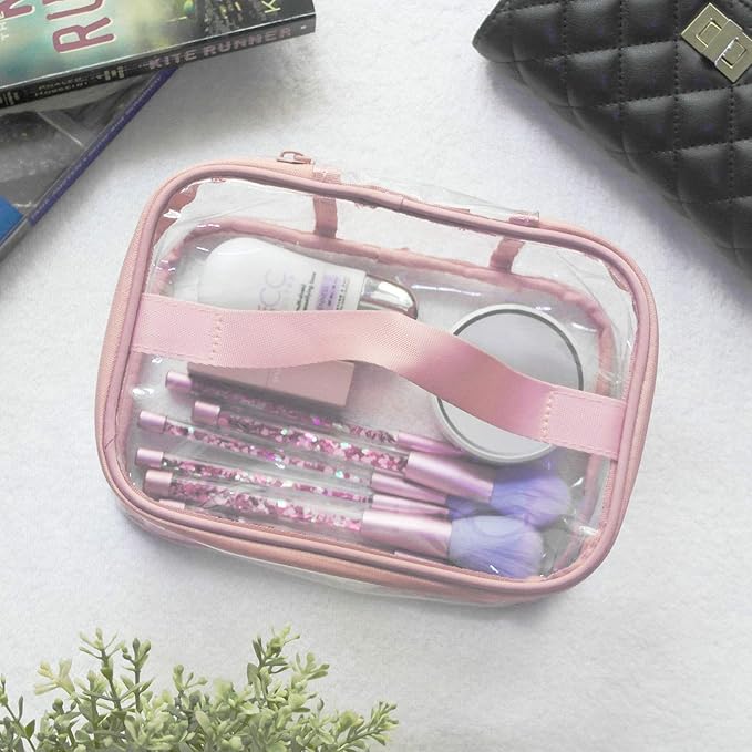2-Pack Toiletry Bag Makeup Cosmetic Clear Bag Portable Waterproof Transparent Travel Large Storage Pink