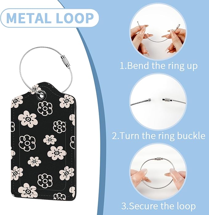 2 Pcs Luggage Tag for Suitcases, Flower Cute PU Leather Suitcase Tag Privacy Cover ID Label with Metal Loop, Personalized Baggage Identifier for Women Cruise Bag Travel Essentials