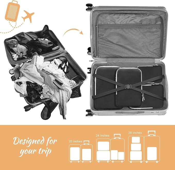 WOOMADA Compression Packing Cubes for Suitcases Travel Essentials 4 Set Expandable Travel Bags Organizer for Luggage(black)