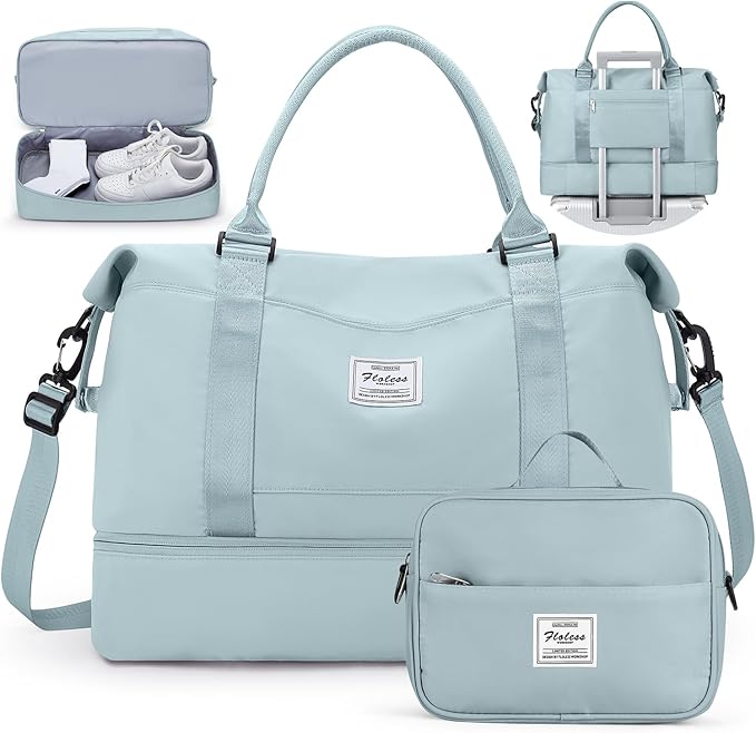 Travel Duffel Bag with Shoes Compartment, Carry on Overnight Weekender Bags for Women, For Spirit Airlines 18x14x8 Personal Item Bag