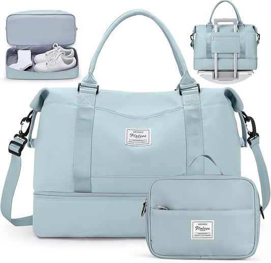 Travel Duffel Bag with Shoes Compartment, Carry on Overnight Weekender Bags for Women, For Spirit Airlines 18x14x8 Personal Item Bag