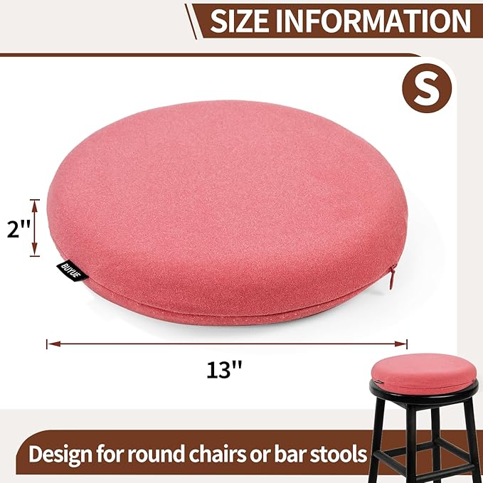 BUYUE Memory Foam Seat Cushion, Dia 13" Soft Velvet Round Stool Cushion Anti-Slip Chair Pads, S, Rose Pink