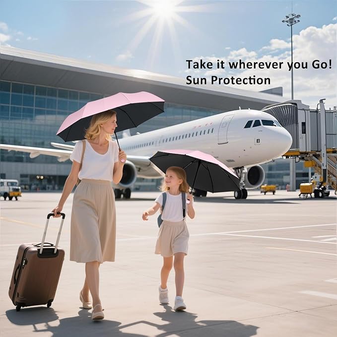 BAODINI Travel Essentials Mini Umbrella for Purse With Case Small Compact UV Sun Protection Lightweight Tiny Pocket Manual Open Close Umbrella for Women Kids and Men Fits Purse Backpack