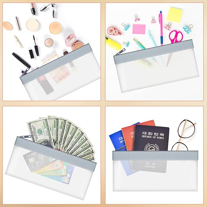 4-Piece Cash Envelopes With Zipper - 7.6 x 3.7 inch Clear Bank Deposit Bags, Multi-Purpose Check Wallet (Blue)