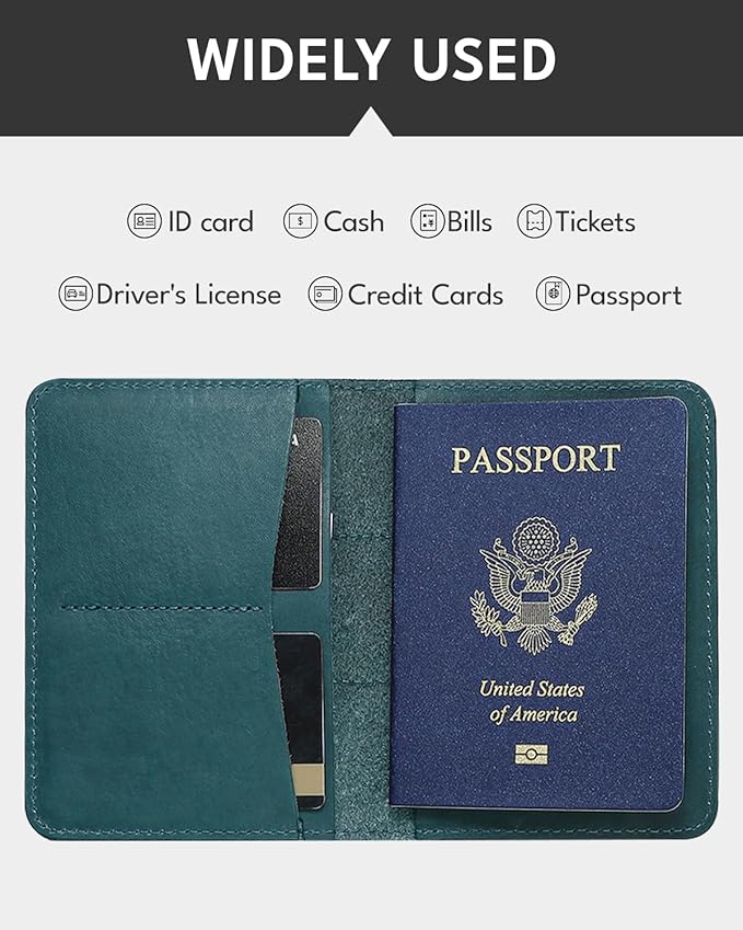 ALLIVE Passport Holder for Travel, Genuine Leather Passport Holder with AirTag Slot for Women and Men, Passport Cover Wallet Travel Must Haves Airport Essentials,Travel Gifts, Blue