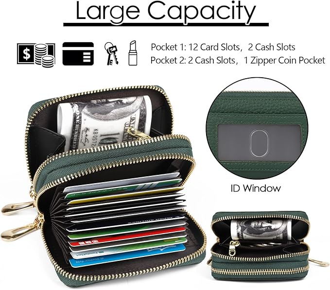 imeetu RFID Credit Card Holder, Small Leather Zipper Card Case Wallet for Women