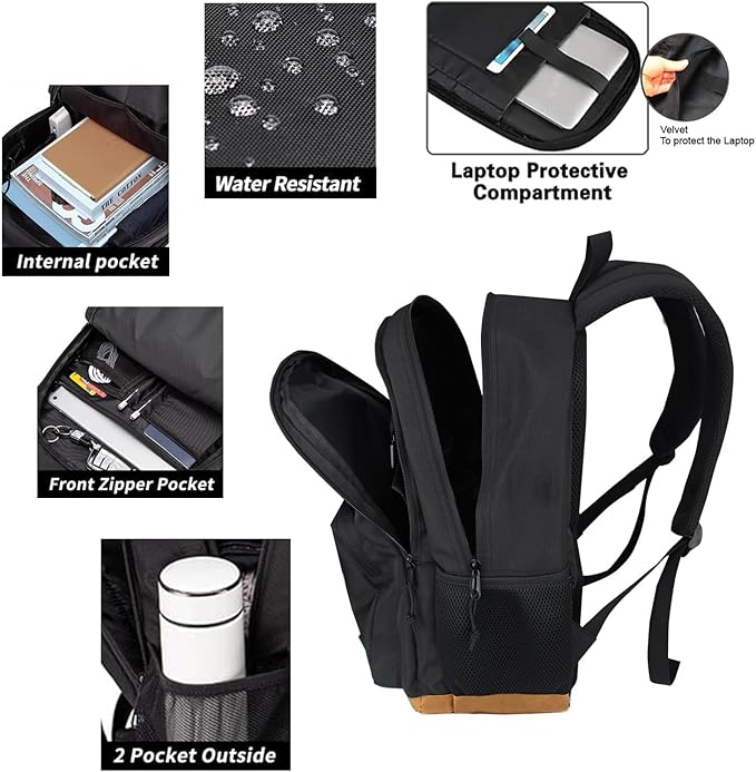 KEOFID Classic Travel backpack for Men and Women, Anti Theft Laptop Backpack for Work, Large Bag for College, Water Resistent(Black 19inches)
