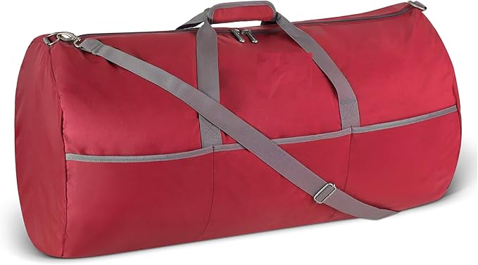 Amazon Essentials Extra Large Foldable Nylon Duffel Bag for Travel/Storage with Zippered Pockets, 32.4", 150L, 50-LBS Capacity, Red (Previously Amazon Basics)