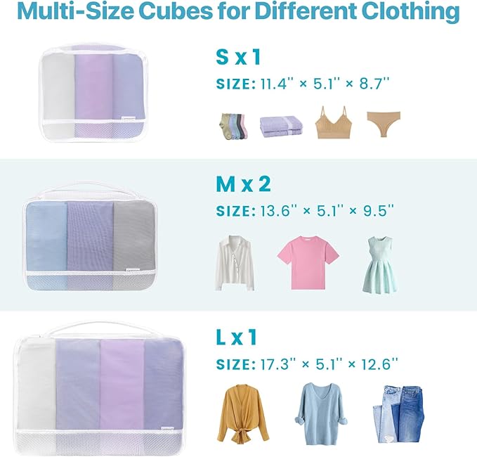 Cambond Mesh Packing Cubes for Travel Women - Lightweight Travel Bags Luggage Packing Organizer Travel Cubes for Suitcase with Handle