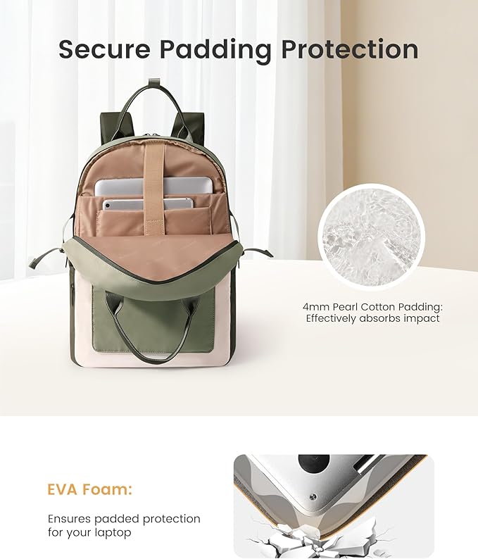 LOVEVOOK Laptop Backpack for Women - Stylish Work Backpack with Large Cup Holder, Waterproof College Teacher Backpack, Green, 17Inch