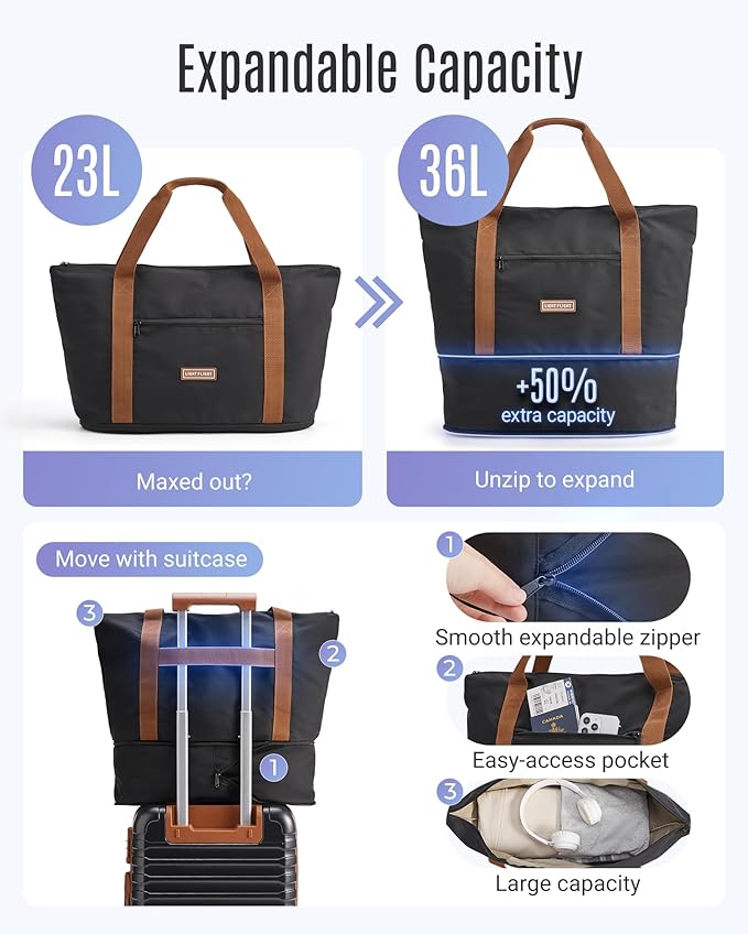 LIGHT FLIGHT Luggage Sets, Carry On Luggage 22x14x9 Airline Approved, Carry On Travel Bag Suitcases with Wheels, Expandable Hardside Lightweight Rolling with TSA Lock 2-Piece Set (DB/20),Black/Brown