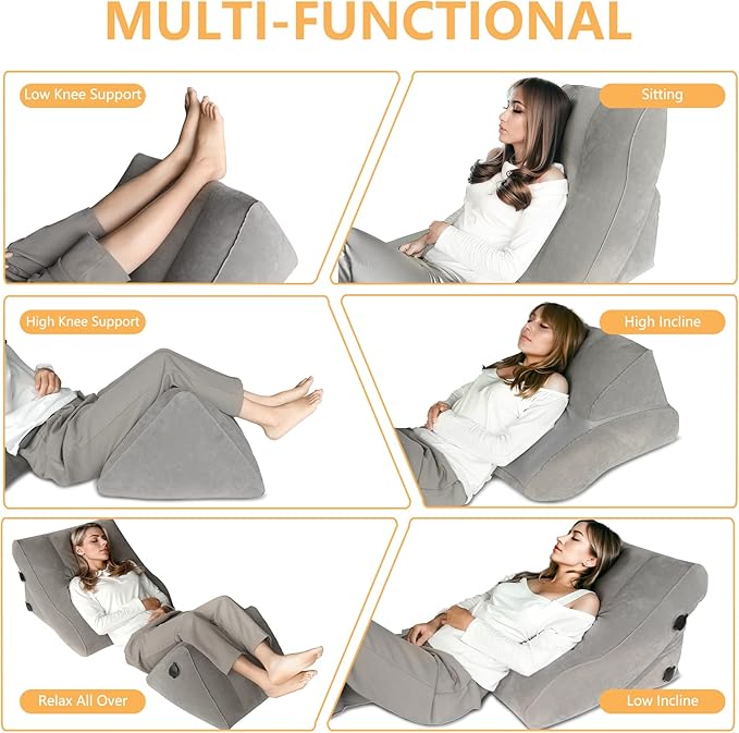 Inflatable Wedge Pillow Set for Sleeping, Bed Wedge Pillow Set for Travel, Post Surgery Wedge Pillow for After Surgery, Knee & Back Pain, Acid Reflux, GERD, Anti Snoring and Heartburn